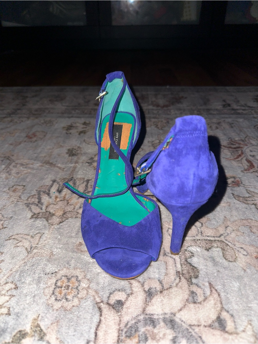 Ann Taylor Purple Suede Peep-Toe Ankle-Strap Heels